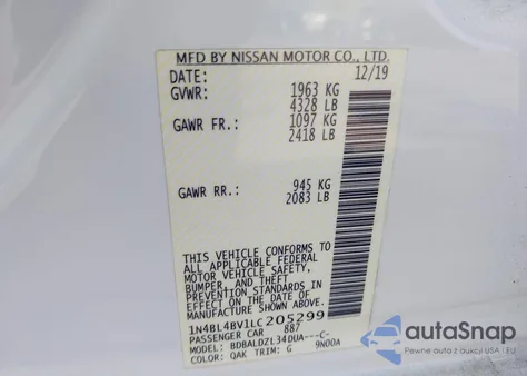 2020 Nissan Altima S Fwd from USA, damaged, VIN 1N4BL4BV1LC205299